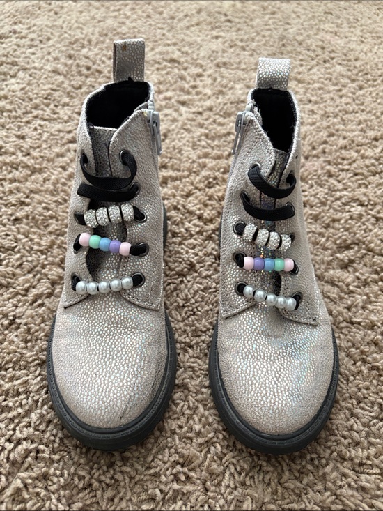 Harper Canyon Other - Harper Canyon Silver Sparkle Kids' Lace-Up Boots with Pastel Beads